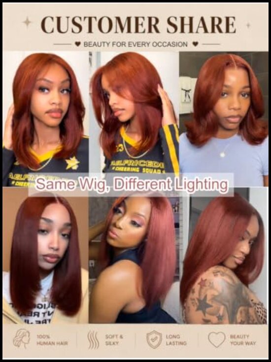 Human Hair Yaki Straight Bob Wig Glueless Lace Front Pre Plucked Pre Cut 12 inch